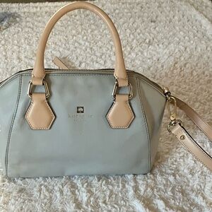 Kate Spade Authentic Satchel Light Blue and Tan. Short handled and long strap.